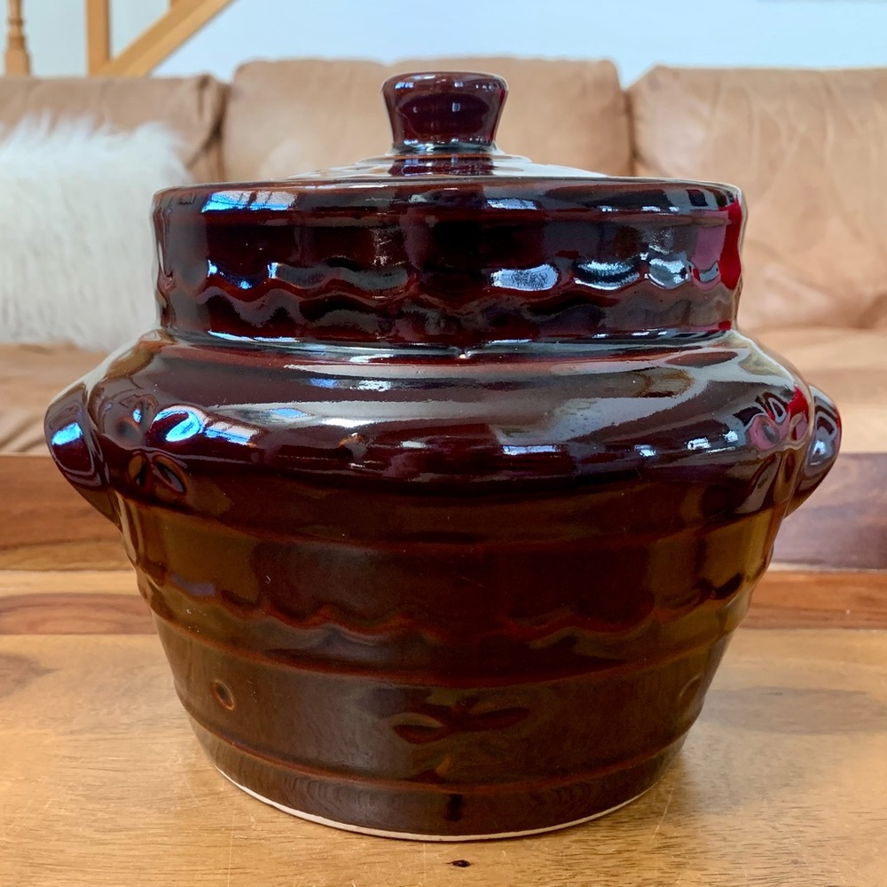 Vintage Mar Crest Oven Proof Stoneware Crock Baked Bean Pot With Lid - Picture 3 of 10